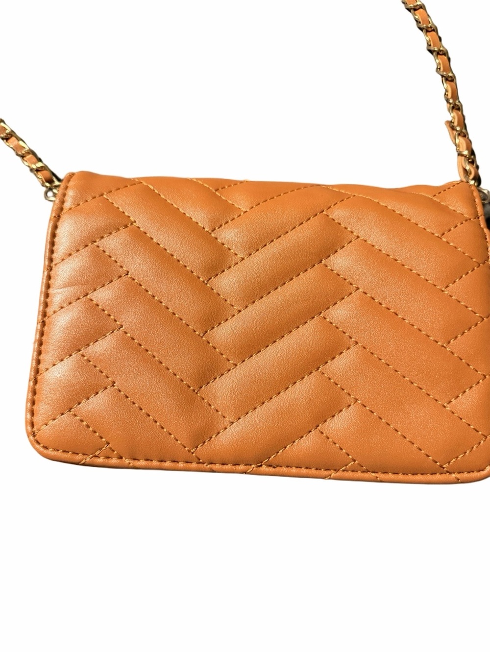 Quilted Tan Crossbody Shoulder Bag with Chain Strap - Picture 5 of 5